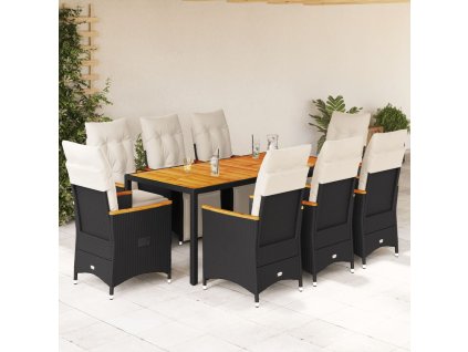 vidaXL 9dílný zahradní bistro set s poduškami černý polyratan