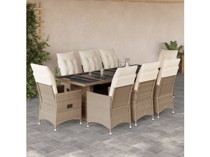 vidaXL 9dílný zahradní bistro set s poduškami béžový polyratan