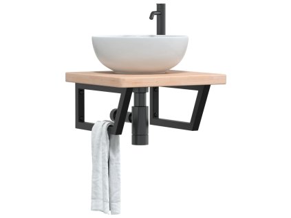 vidaXL Deska pod umyvadlo nástěnná ocel a masivní dubové dřevo