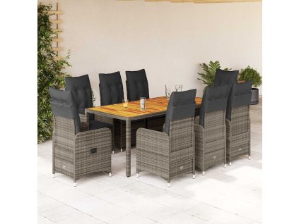 vidaXL 9dílný zahradní bistro set s poduškami šedý polyratan