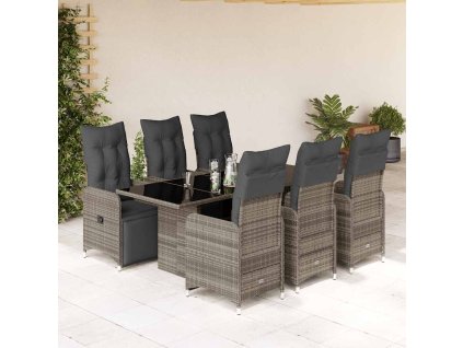 vidaXL 7dílný zahradní bistro set s poduškami šedý polyratan