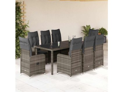 vidaXL 9dílný zahradní bistro set s poduškami šedý polyratan