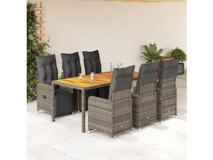 vidaXL 7dílný zahradní bistro set s poduškami šedý polyratan