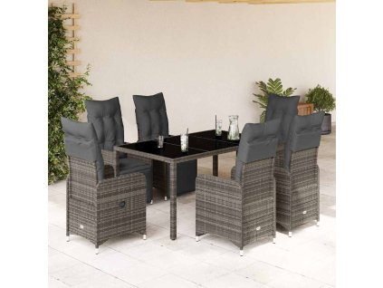 vidaXL 7dílný zahradní bistro set s poduškami šedý polyratan