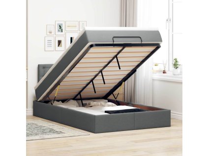 vidaXL Osmanská postel s matrací & LED tmavě šedá 120x200 cm látka