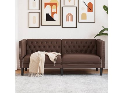 vidaXL Pohovka Chesterfield 2místná hnědá umělá kůže
