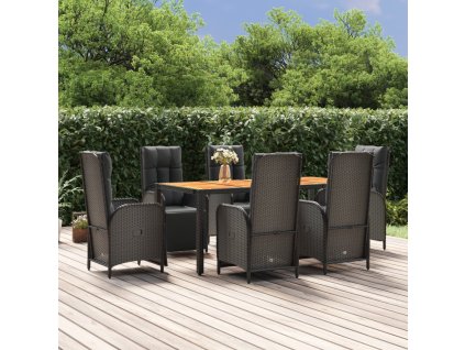 vidaXL 7dílný zahradní jídelní set s poduškami černý polyratan