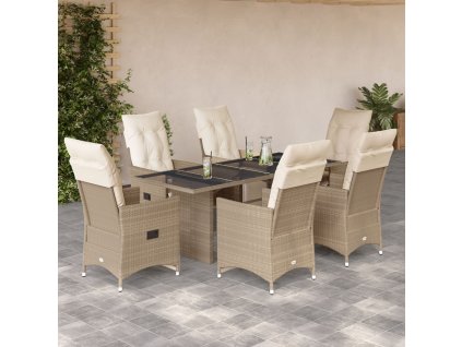 vidaXL 7dílný zahradní bistro set s poduškami béžový polyratan
