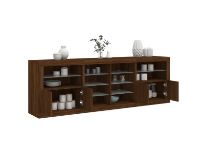 vidaXL Příborník s LED osvětlením hnědý dub 202 x 37 x 67 cm