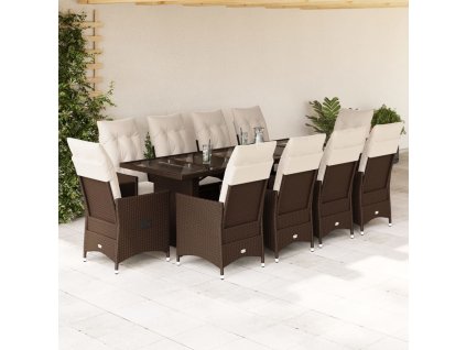 vidaXL 11dílný zahradní bistro set s poduškami hnědý polyratan