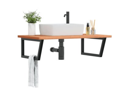 vidaXL Deska pod umyvadlo nástěnná ocel a masivní bukové dřevo