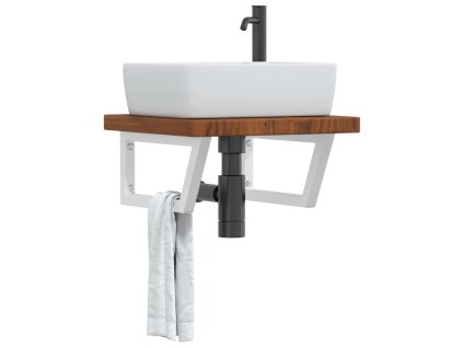 vidaXL Deska pod umyvadlo nástěnná ocel a masivní dubové dřevo