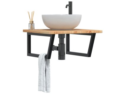 vidaXL Deska pod umyvadlo nástěnná ocel a masivní dubové dřevo