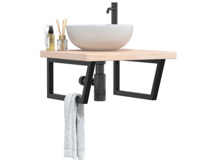 vidaXL Deska pod umyvadlo nástěnná ocel a masivní dubové dřevo