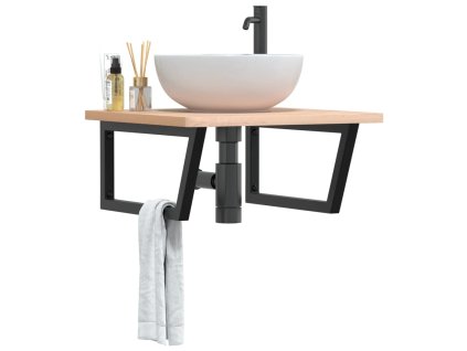 vidaXL Deska pod umyvadlo nástěnná ocel a masivní bukové dřevo