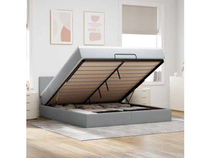 vidaXL Osmanská postel s matrací & LED světle šedá 180x200cm látka