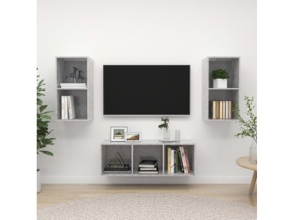vidaXL 3dílný set TV skříněk betonově šedý dřevotříska