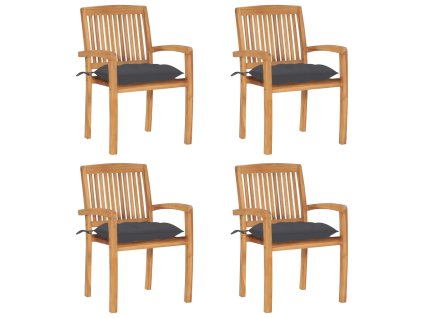 vidaXL Stohovací zahradní židle s poduškami 4 ks masivní teak
