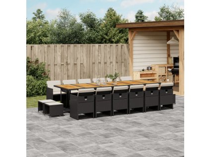 vidaXL 17dílný zahradní jídelní set s poduškami černý polyratan