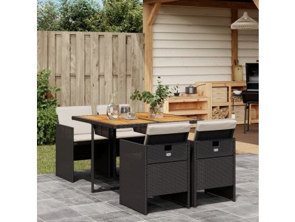 vidaXL 5dílný zahradní jídelní set s poduškami černý polyratan