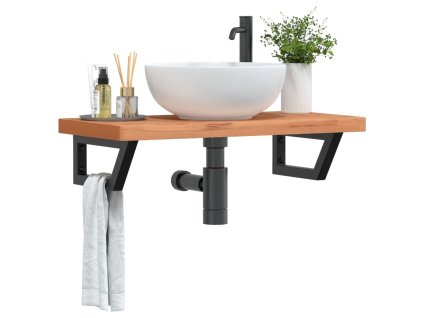 vidaXL Deska pod umyvadlo nástěnná ocel a masivní bukové dřevo