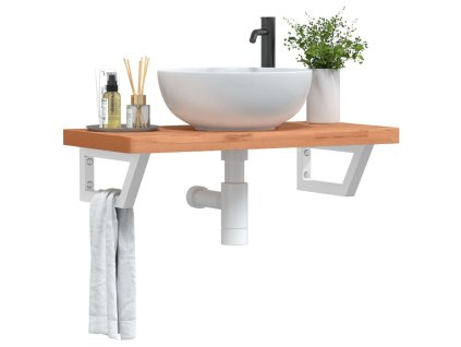 vidaXL Deska pod umyvadlo nástěnná ocel a masivní bukové dřevo