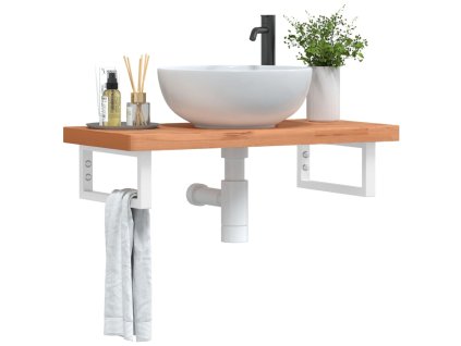 vidaXL Deska pod umyvadlo nástěnná ocel a masivní bukové dřevo