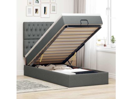 vidaXL Osmanská postel s matrací & LED tmavě šedá 90x200 cm látka