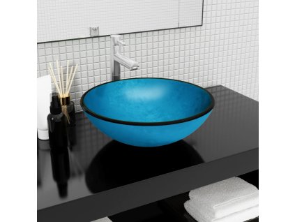 vidaXL Umyvadlo tvrzené sklo 42 x 14 cm modré
