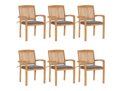 vidaXL Stohovatelné zahradní židle s poduškami 6 ks masivní teak