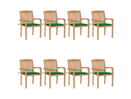 vidaXL Stohovatelné zahradní židle s poduškami 8 ks masivní teak