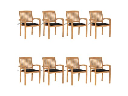 vidaXL Stohovatelné zahradní židle s poduškami 8 ks masivní teak