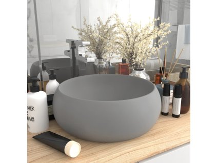 vidaXL Luxusní umyvadlo kulaté matné světle šedé 40 x 15 cm keramické