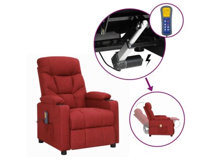 vidaXL Zvedací masážní křeslo vínové textil
