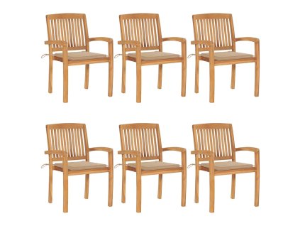 vidaXL Stohovatelné zahradní židle s poduškami 6 ks masivní teak
