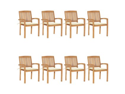 vidaXL Stohovatelné zahradní židle s poduškami 8 ks masivní teak