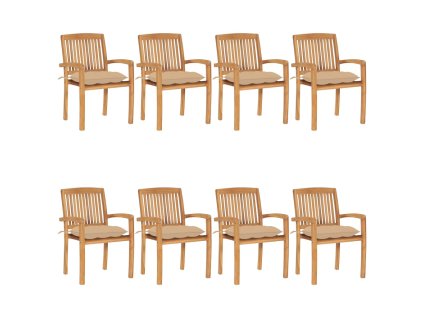 vidaXL Stohovatelné zahradní židle s poduškami 8 ks masivní teak