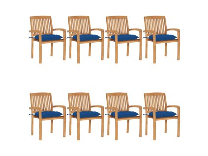vidaXL Stohovatelné zahradní židle s poduškami 8 ks masivní teak