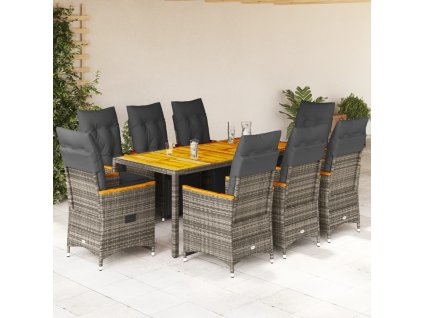vidaXL 9dílný zahradní bistro set s poduškami šedý polyratan