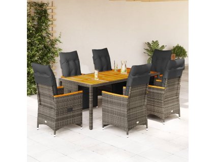 vidaXL 7dílný zahradní bistro set s poduškami šedý polyratan
