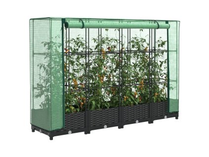 vidaXL Vyvýšený záhon s krytem na skleník, ratanový vzhled 160 x 40 x 123 cm