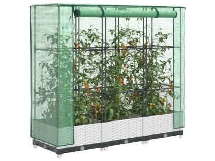 vidaXL Vyvýšený záhon se skleníkem ratanový vzhled 120 x 40 x 123 cm