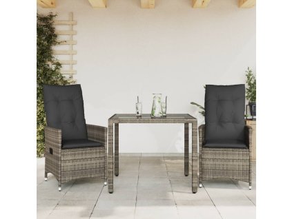 vidaXL 3dílný bistro set s poduškami šedý polyratan