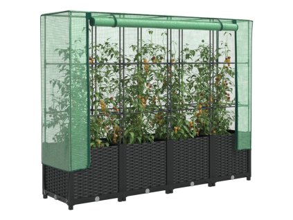 vidaXL Vyvýšený záhon s krytem na skleník, ratanový vzhled 160x40x138 cm