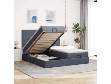 vidaXL Osmanský rám postele s matrací tmavě šedý 200x200cm samet