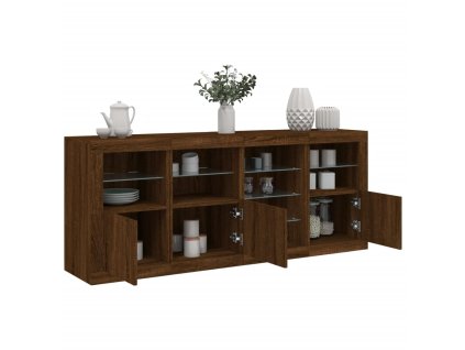 vidaXL Příborník s LED osvětlením hnědý dub 164 x 37 x 67 cm