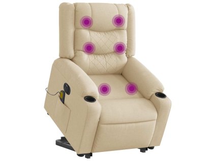 vidaXL Elektrické zvedací masážní polohovací křeslo krémové textil