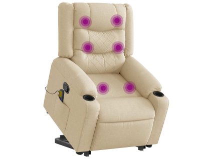 vidaXL Zvedací masážní polohovací křeslo krémové textil