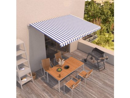 vidaXL Ručně zatahovací markýza 450 x 350 cm modrobílá