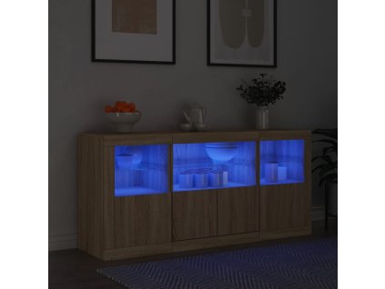 vidaXL Příborník s LED osvětlením dub sonoma 142,5 x 37 x 67 cm